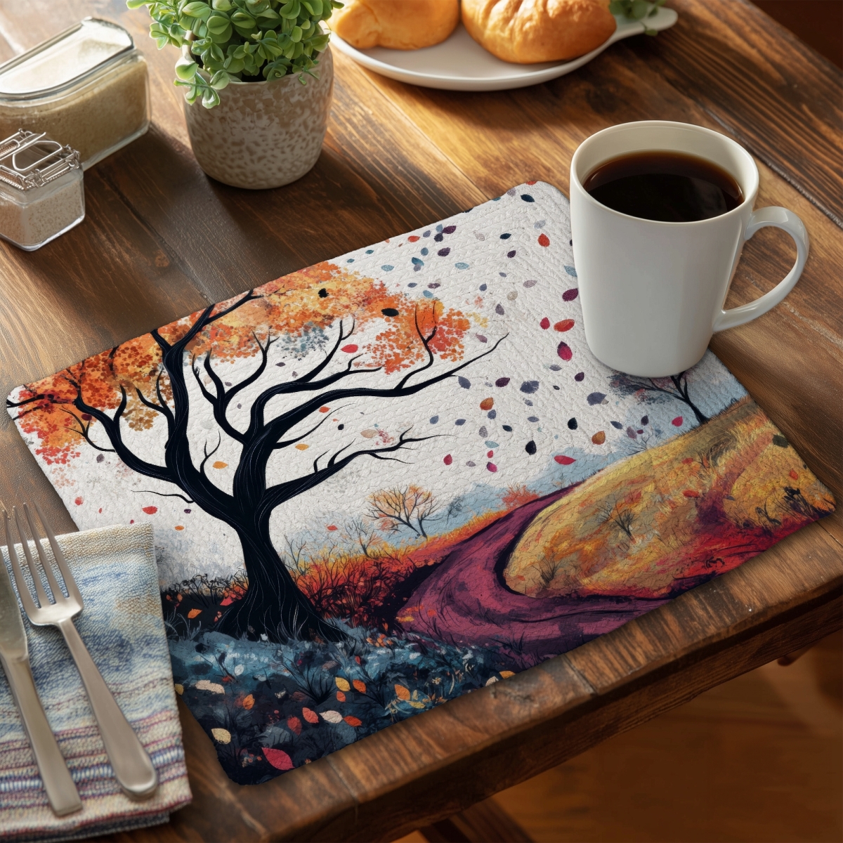 Picture of MWW CBPM1418YYL7KU 14 x 18 in. Blowing Leaves - Purple Braided Polyester Placemat for Home Decor