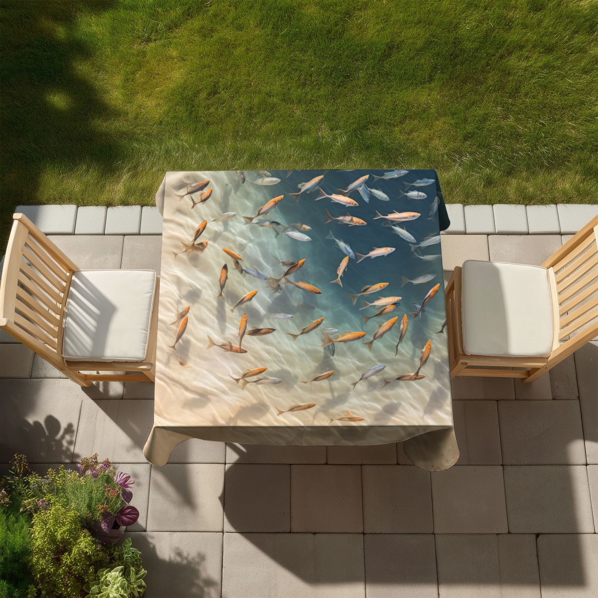 Picture of MWW C1TC5858DKPMII 58 x 58 in. Away From the Sand - Beige Indoor & Outdoor Tablecloth for Decor