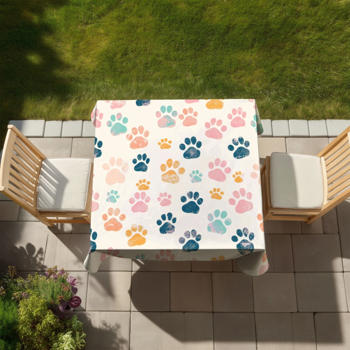 Picture of MWW C1TC5858HDOMRF 58 x 58 in. Cute Paws Orange Tablecloth for Indoor & Outdoor Home Decor