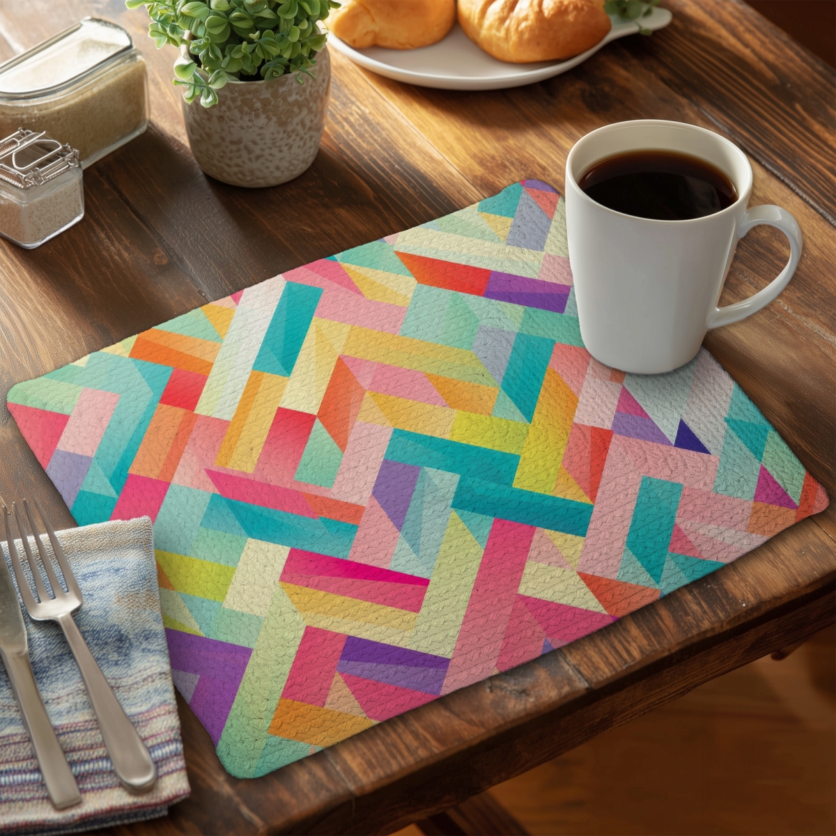 Picture of MWW CBPM14187GYJYZ 14 x 18 in. Stripe Harmony - Pink Braided Polyester Placemat for Home Decor