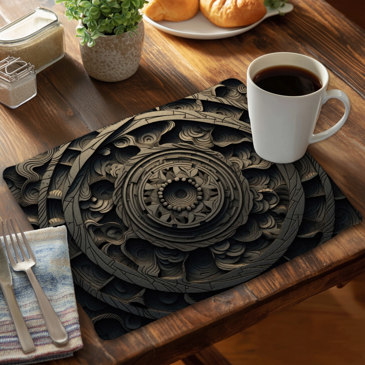Picture of MWW CBPM14187K2OKN 14 x 18 in. Cycles Beige Braided Polyester Placemat - Home Decor Elegance