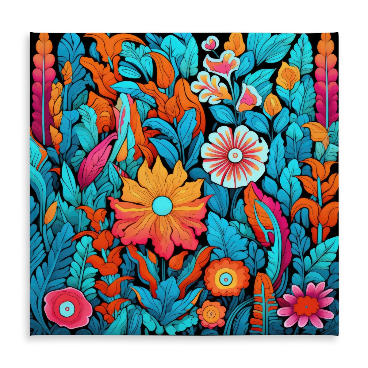Picture of MWW C1TC585823JYRJ 58 x 58 in. Floral Hues Black Indoor & Outdoor Tablecloth for Home Decor