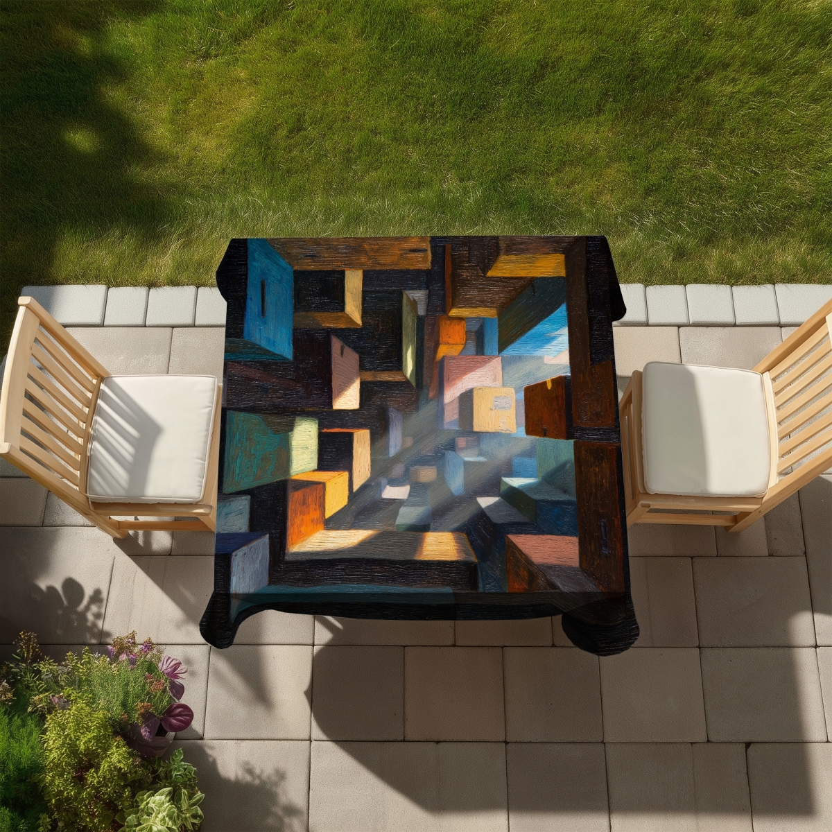 Picture of MWW C1TC58582OW1SM 58 x 58 in. Boxed Up Yellow Indoor & Outdoor Tablecloth for Home Decor