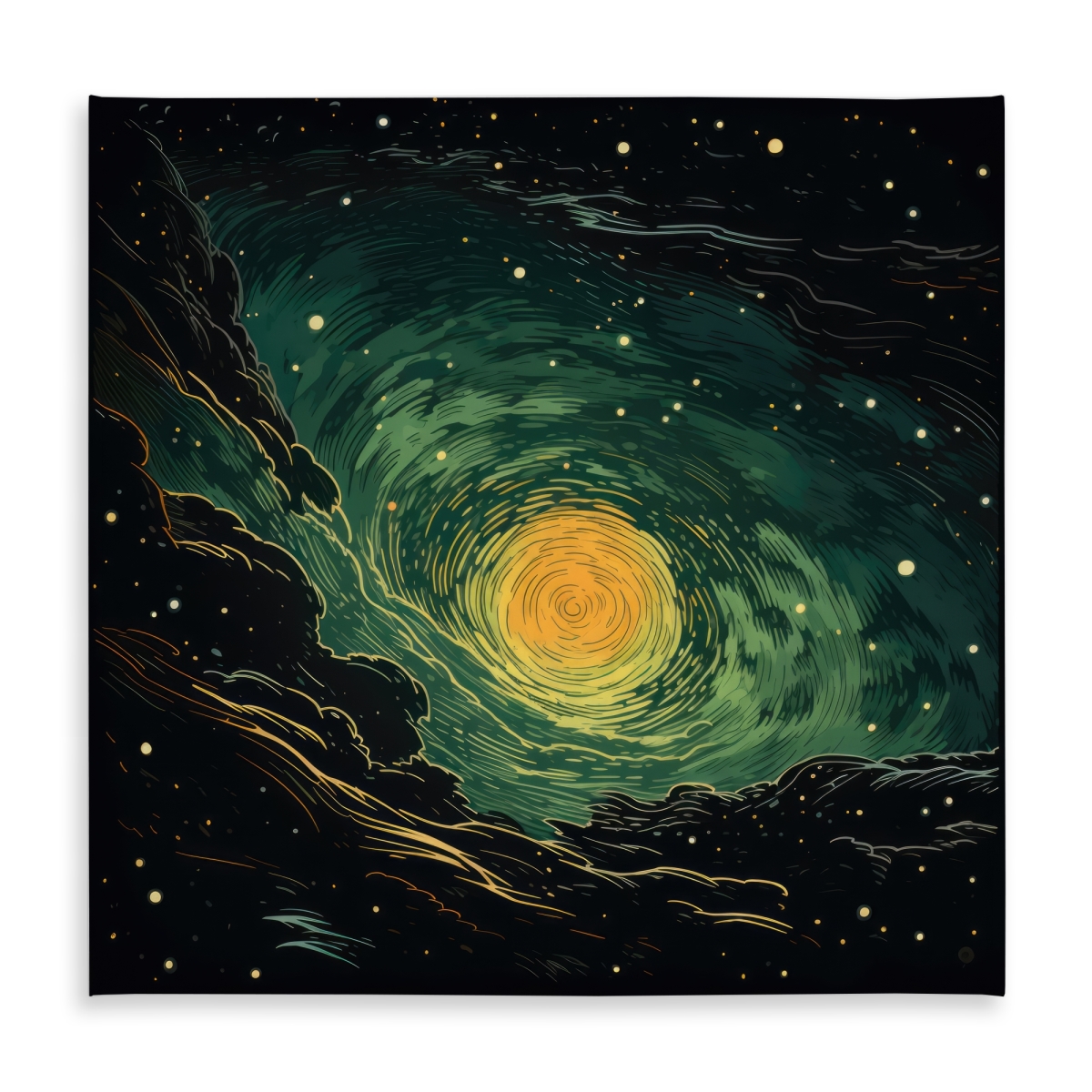 Picture of MWW C1TC5858COPEBI 58 x 58 in. Turmoil in Space Green Tablecloth - Indoor & Outdoor Decor