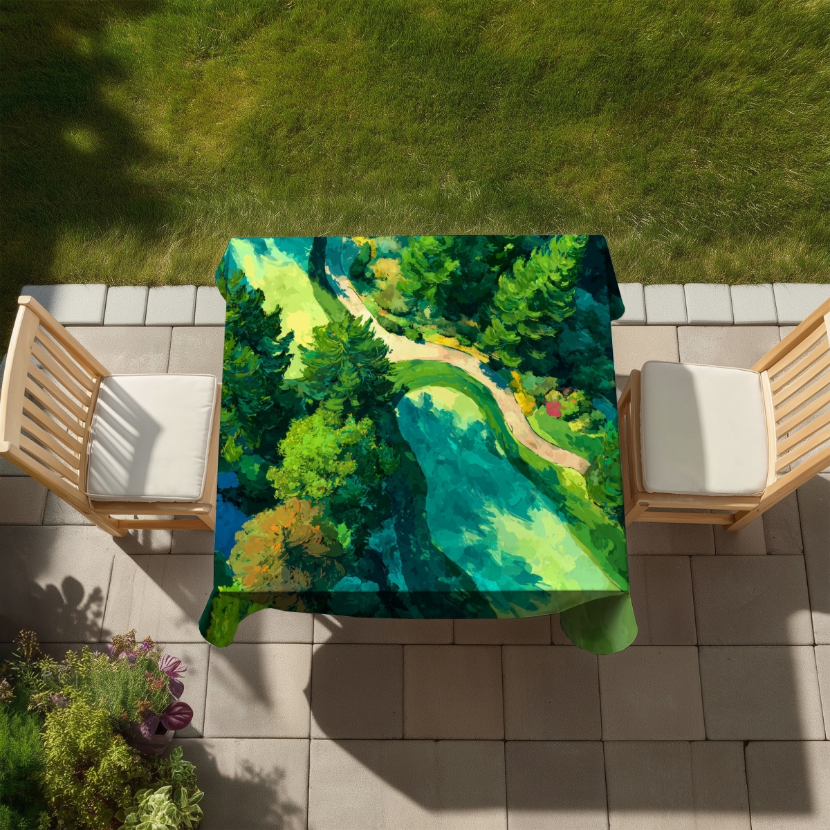 Picture of MWW C1TC5858FSGK2M 58 x 58 in. Peaceful Course - Modern Green Indoor & Outdoor Tablecloth