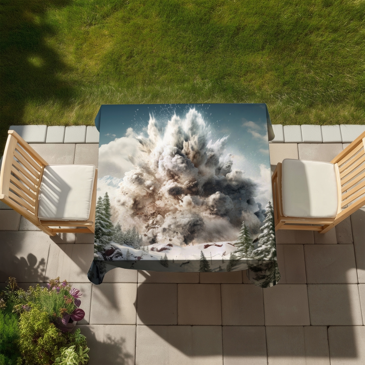Picture of MWW C1TC5858J3TRZC 58 x 58 in. Ruined Excursion Gray Indoor & Outdoor Tablecloth for Home Decor