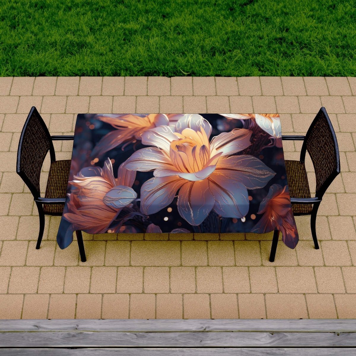 Picture of MWW C1TCLRGE2PBVT4 58 x 102 in. Pixie Flowers Yellow Tablecloth for Indoor & Outdoor Decor