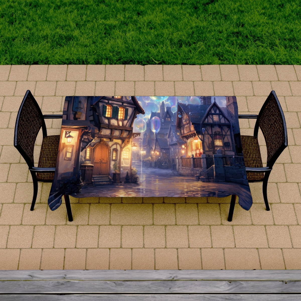 Picture of MWW C1TCLRGE82R4Z3 58 x 102 in. Bloopy Town Black Indoor & Outdoor Tablecloth for Home Decor