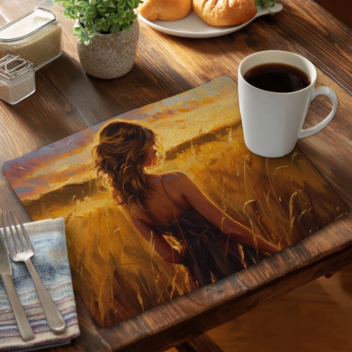 Picture of MWW CBPM14180P8KFS 14 x 18 in. Warm Field Beige Braided Polyester Placemat for Home Decor