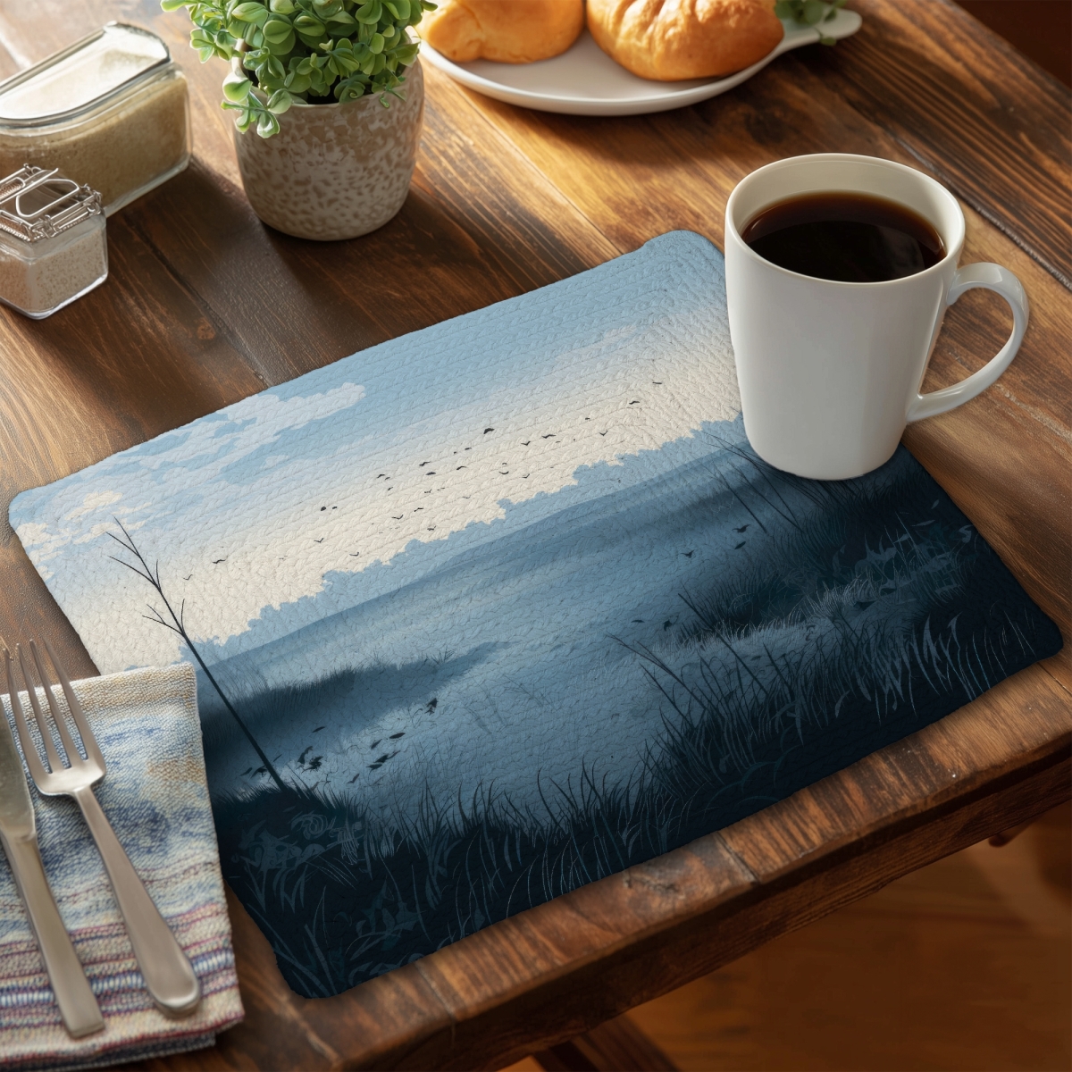 Picture of MWW CBPM14181PC0LH 14 x 18 in. Evening Marsh - Black Braided Polyester Placemat for Home Decor