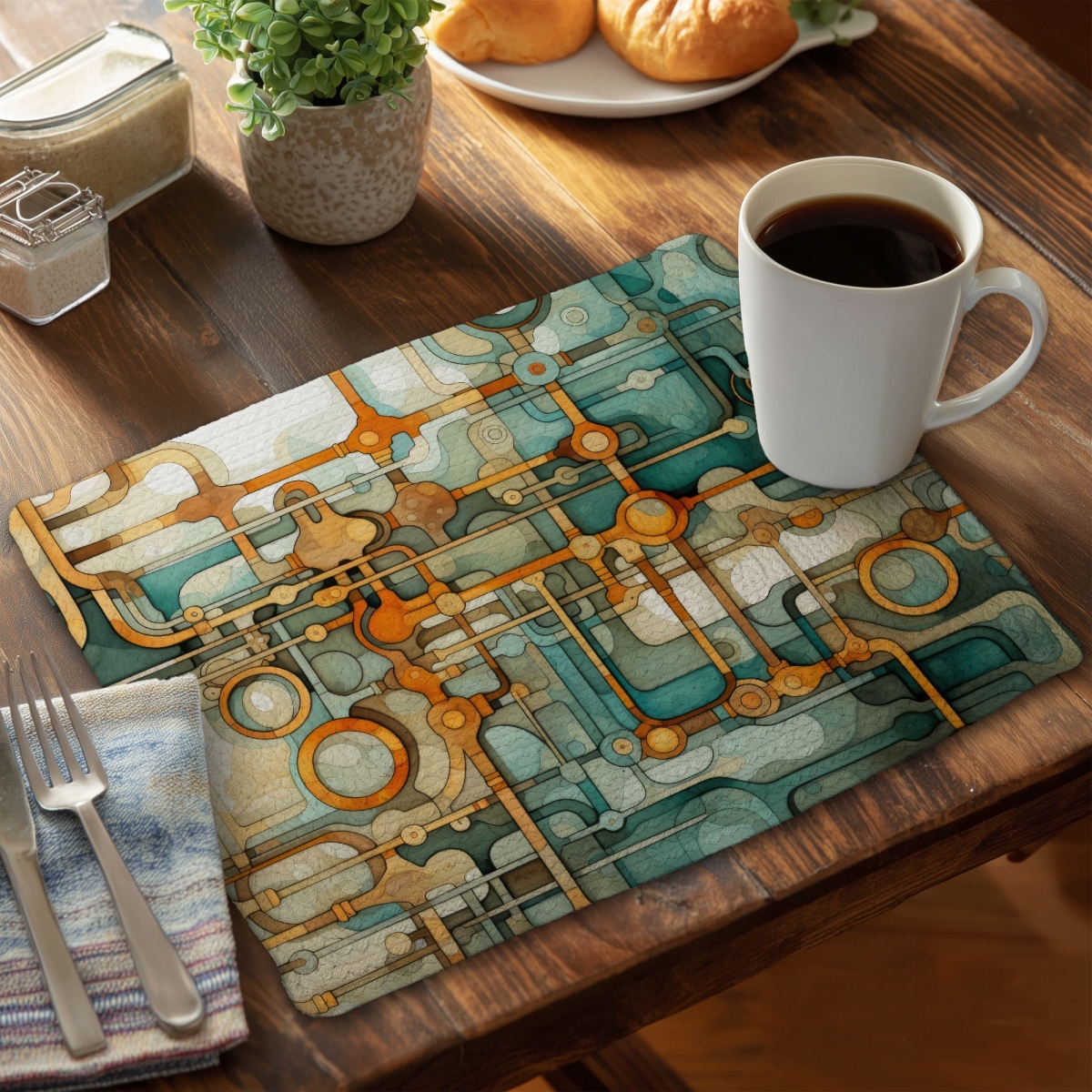Picture of MWW CBPM14183GO8BW 14 x 18 in. Turns & Bends - Turquoise Braided Polyester Placemat - Home Decor