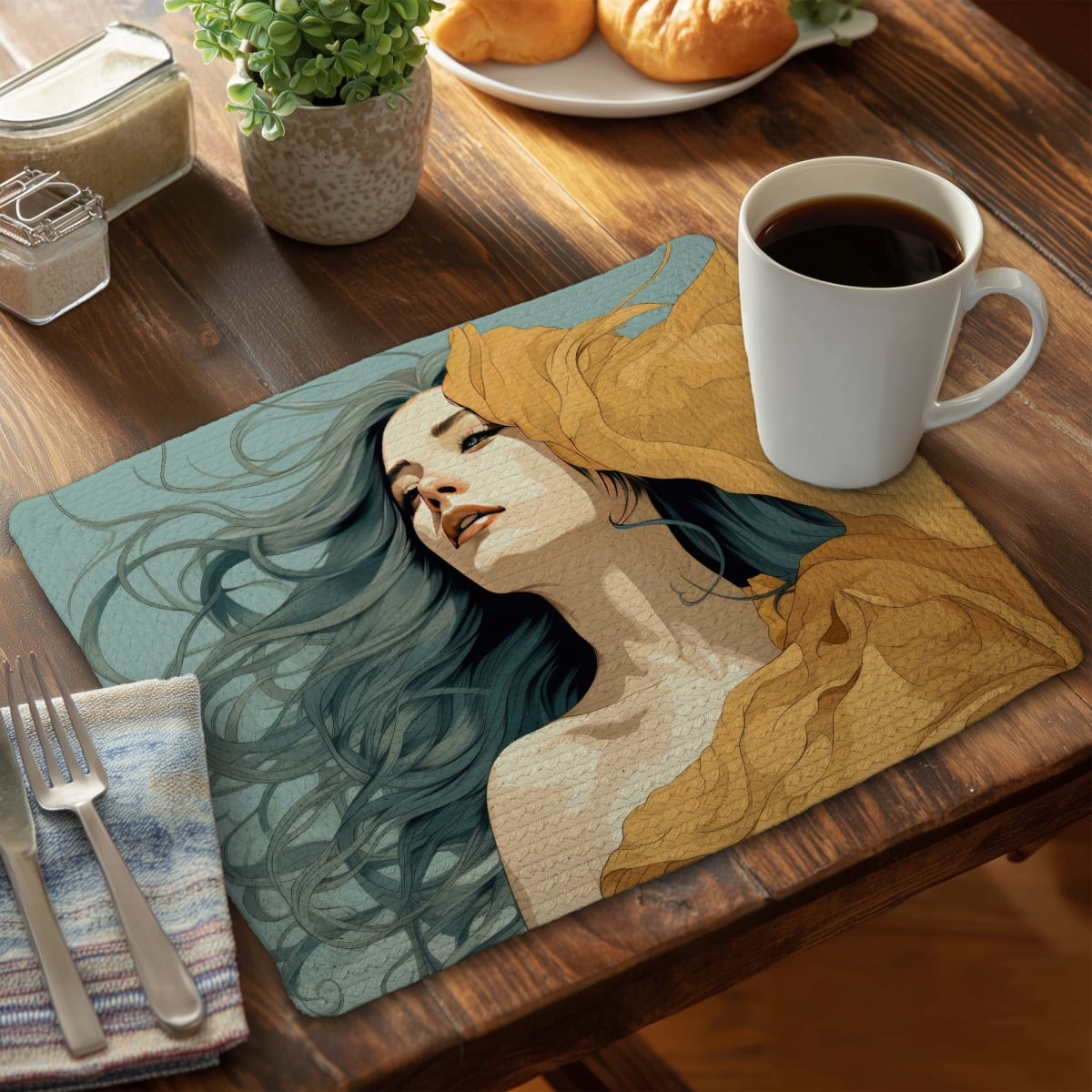 Picture of MWW CBPM14185GK75H 14 x 18 in. Sensual Flow - Beige Braided Polyester Placemat for Home Decor