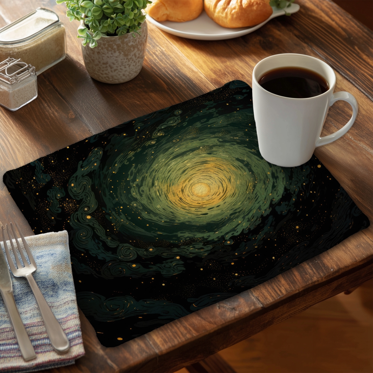Picture of MWW CBPM14185HP0K9 14 x 18 in. Swirling Gases Green Braided Polyester Placemat - Home Decor