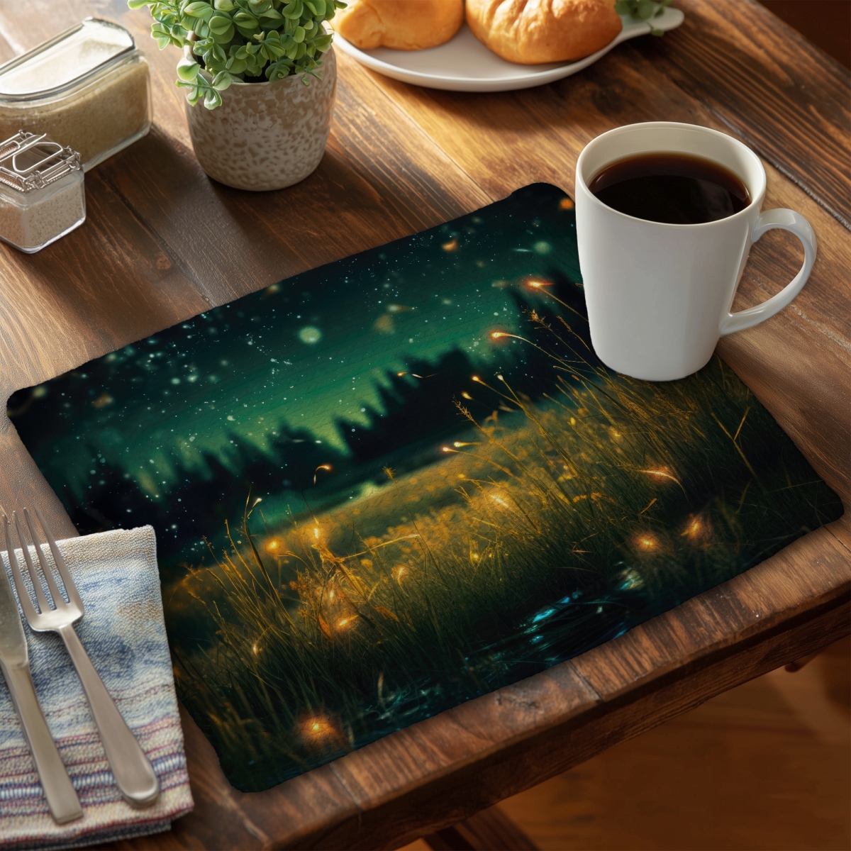 Picture of MWW CBPM14187VDAI5 14 x 18 in. Light in the Dark - Black Braided Polyester Placemat - Home Decor