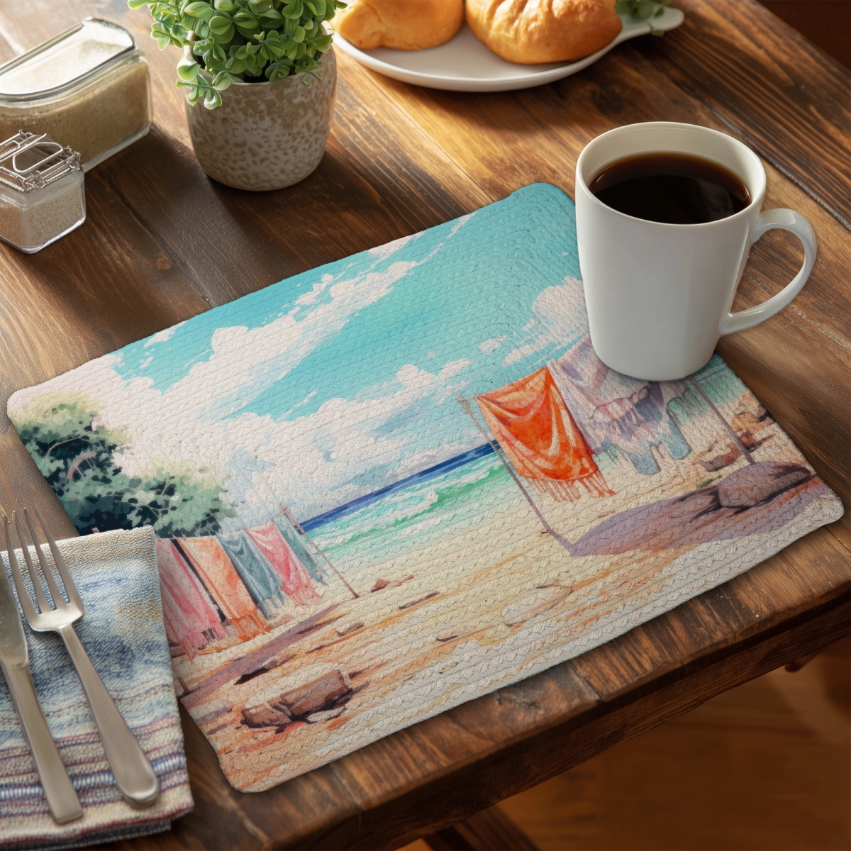 Picture of MWW CBPM1418GR6F9O 14 x 18 in. Sunny Side Beige Braided Polyester Placemat - Home Decor