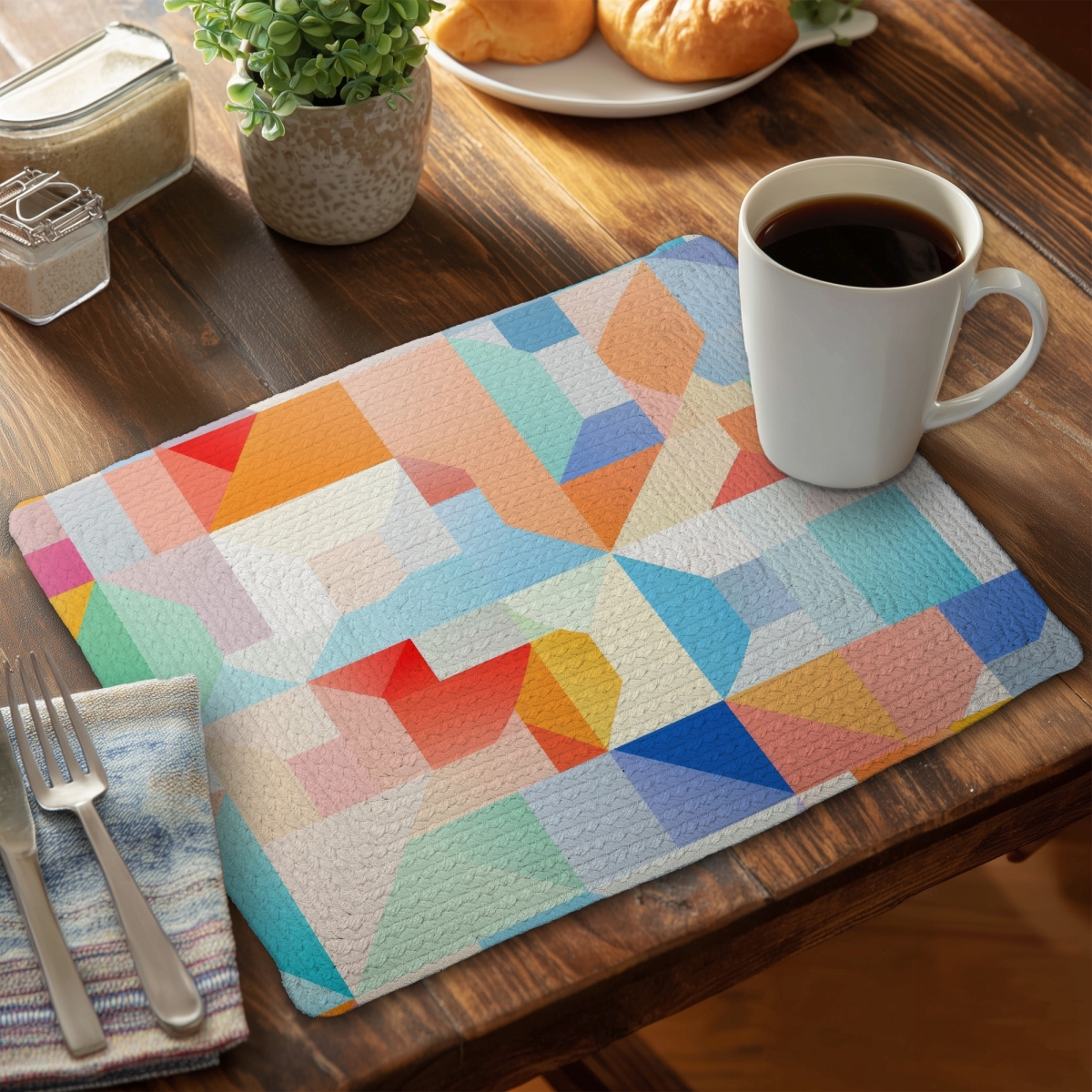 Picture of MWW CBPM1418GYNL31 14 x 18 in. Geometric Cadence - Red Braided Polyester Placemat for Home Decor