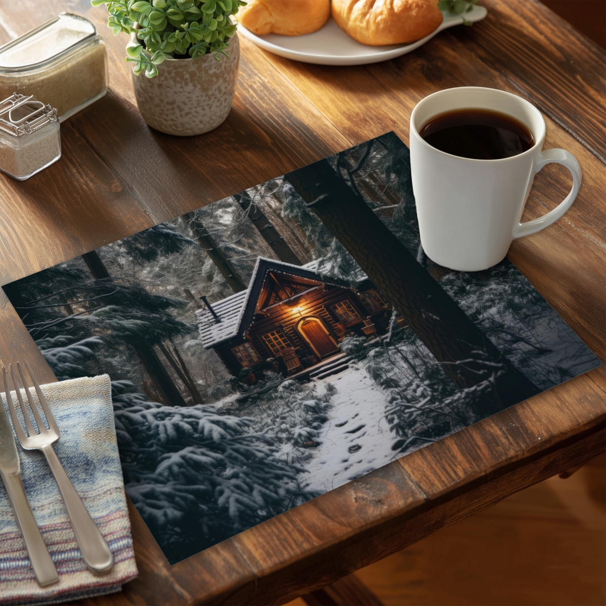 Picture of MWW CPPM1418F72FRD 14 x 18 in. The Lone Cabin - Black Polyester Placemat for Home Decor