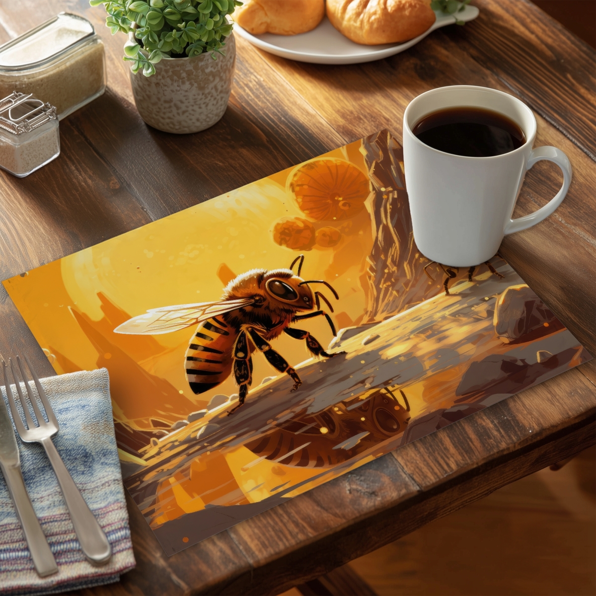 Picture of MWW CPPM1418G27H6Z 14 x 18 in. Bee World Yellow Polyester Placemat - Stylish Home Decor