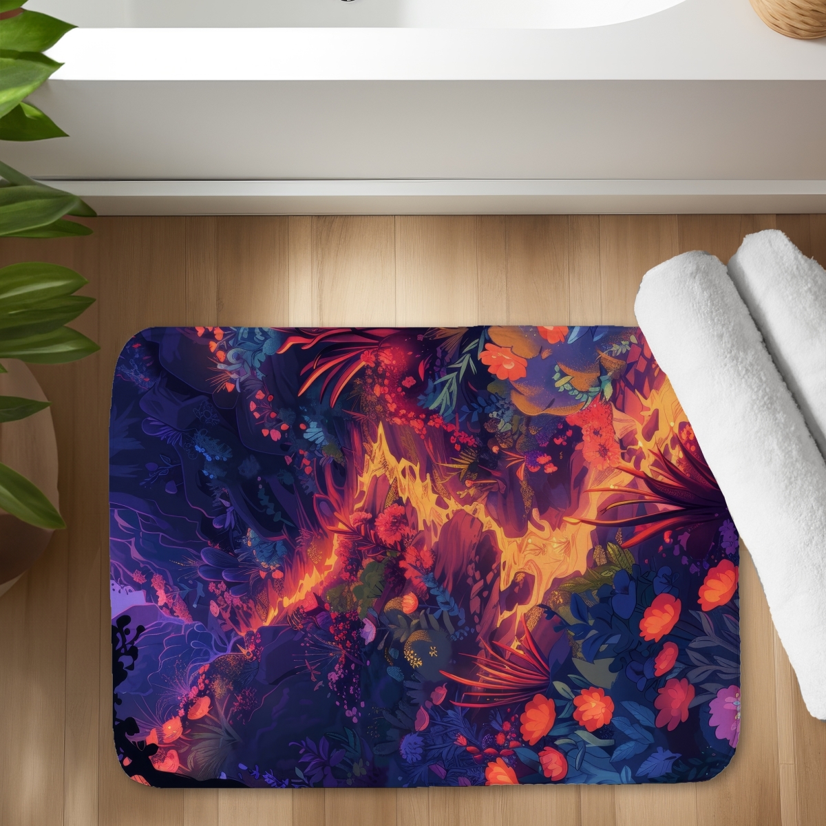 C1BM17244946YN 17 x 24 in. Burning Flowers Red Bath Mat - Stylish