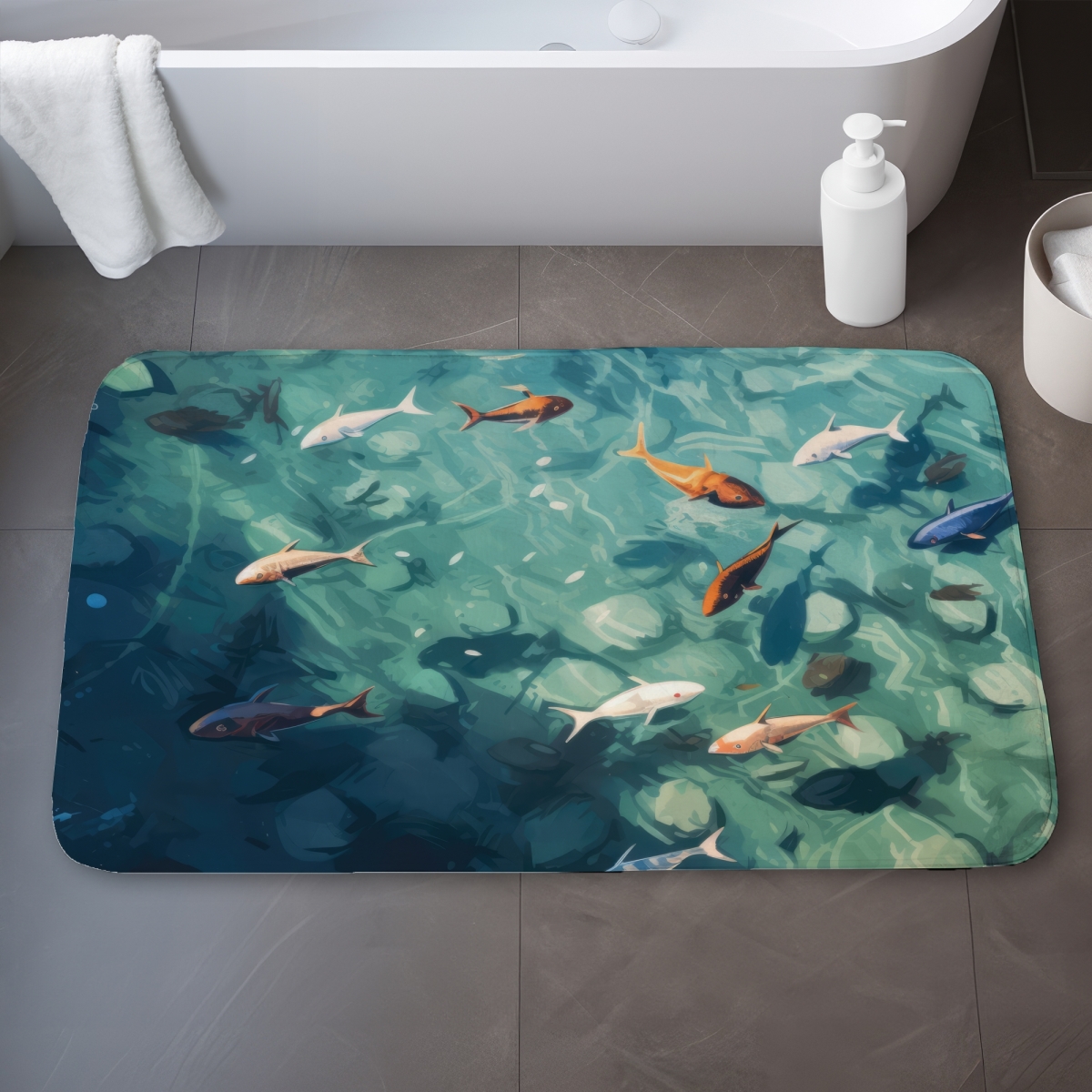 C1BM2134CMNW7X 21 x 34 in. Caustic Fish Blue Bath Mat - Stylish Home Decor Accent