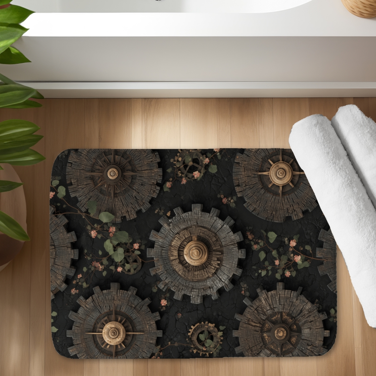 C1BM1724VWIVKK 17 x 24 in. Cog Pattern Green Bath Mat - Stylish