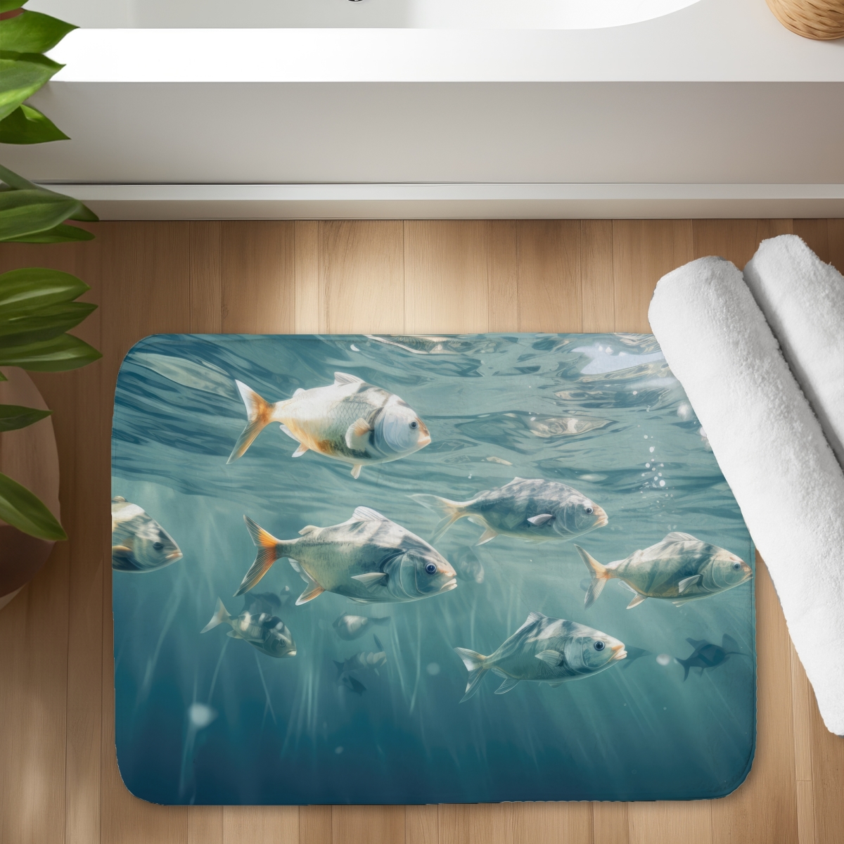 C1BM1724FU4ESM 17 x 24 in. Swimming Peacefully White Bath Mat for Elegant Home Decor