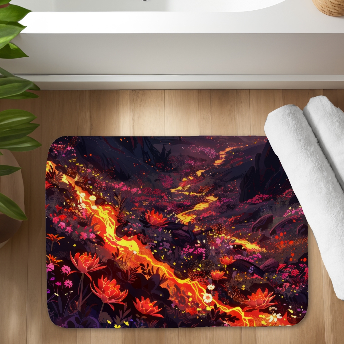 C1BM1724QIID9C 17 x 24 in. Bloom & Eruption Red Bath Mat - Home Decor Essential