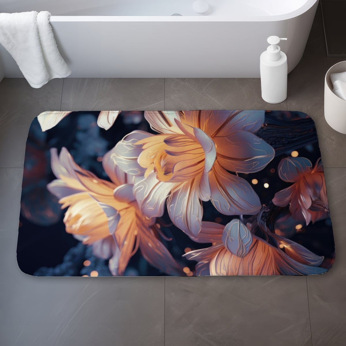 C1BM2134AOQPUS 21 x 34 in. Pixie Flowers Beige Bath Mat - Stylish Home Decor Accent