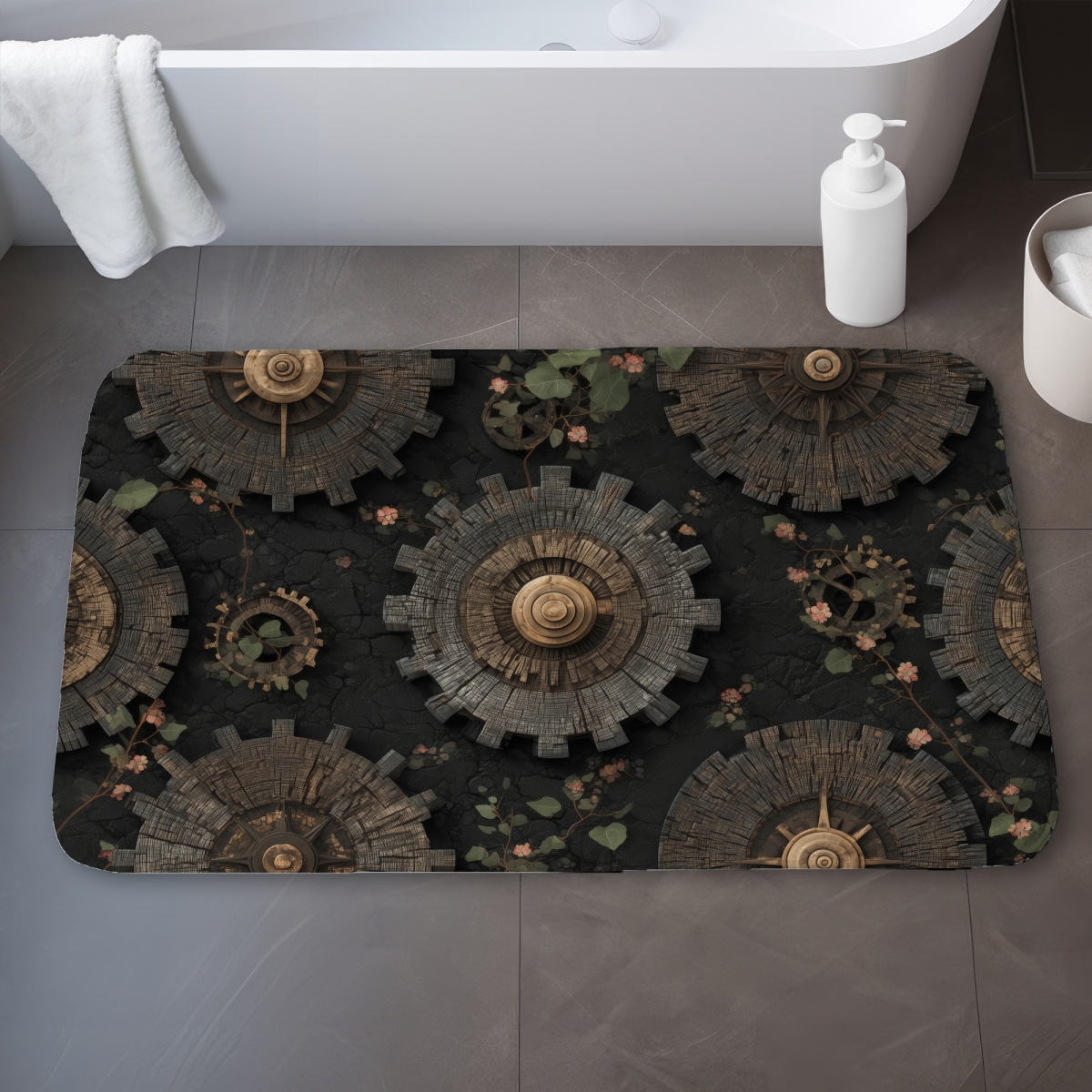 C1BM2134VZXNF2 21 x 34 in. Cog Pattern Green Bath Mat - Stylish