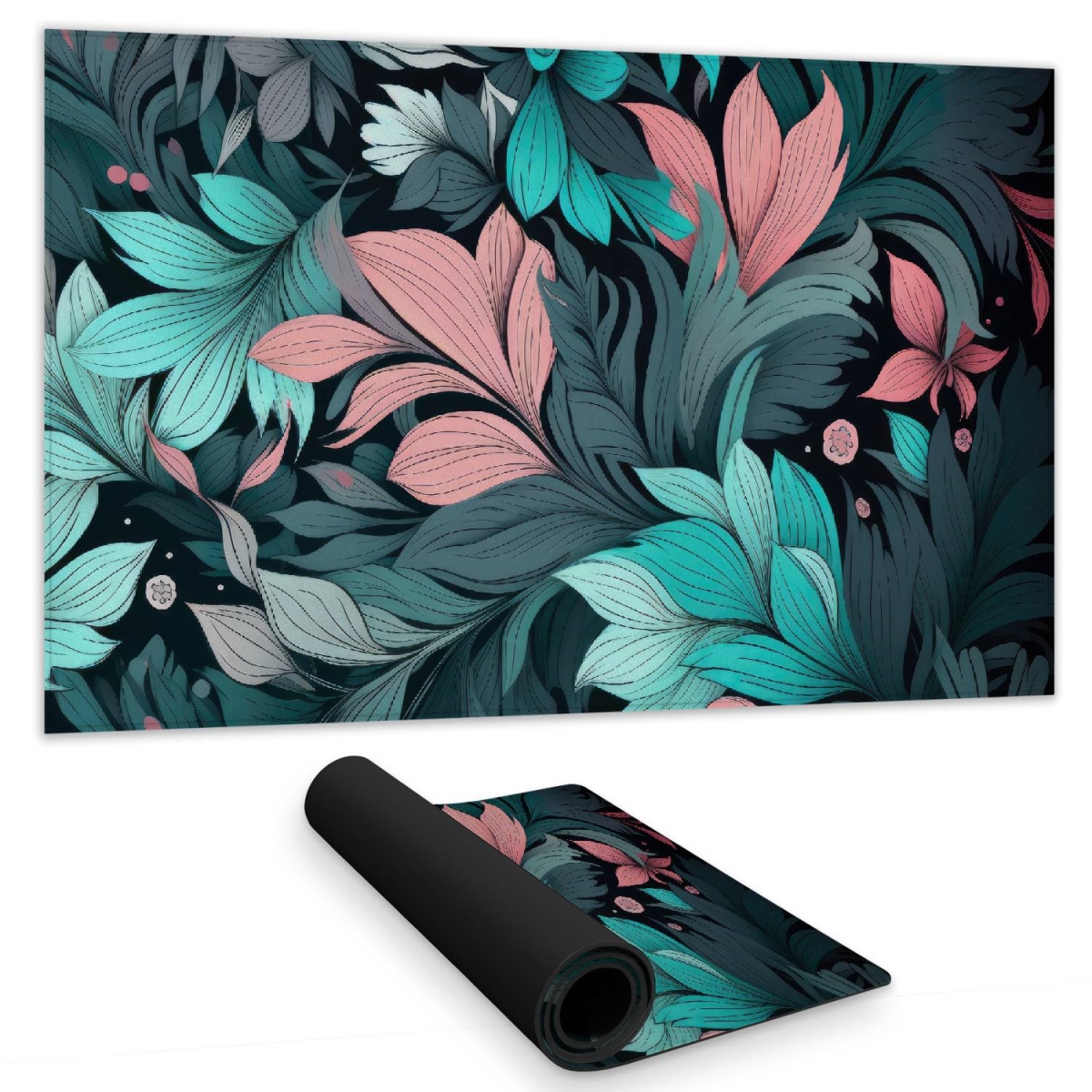 C1DM1424WCBR7M 14 x 24 in. Neon Leaves - Black Gaming Mat for Home Decor - Stylish Design