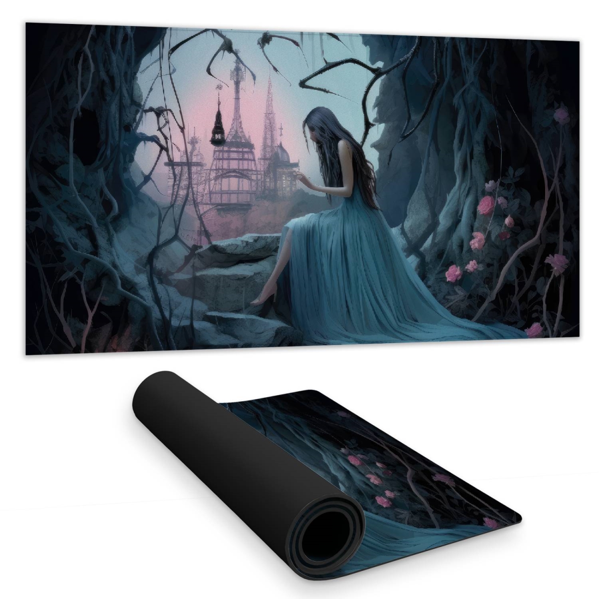 C1DM1531E2ND5D 16 x 32 in. Morose Cave Black Desk Mat for Stylish Home Decor