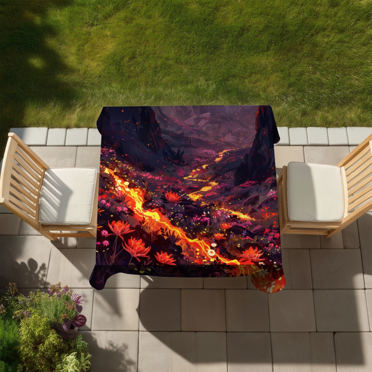Picture of MWW C1TC5858QPZL9V 58 x 58 in. Bloom & Eruption Red Tablecloth - Indoor & Outdoor Decor