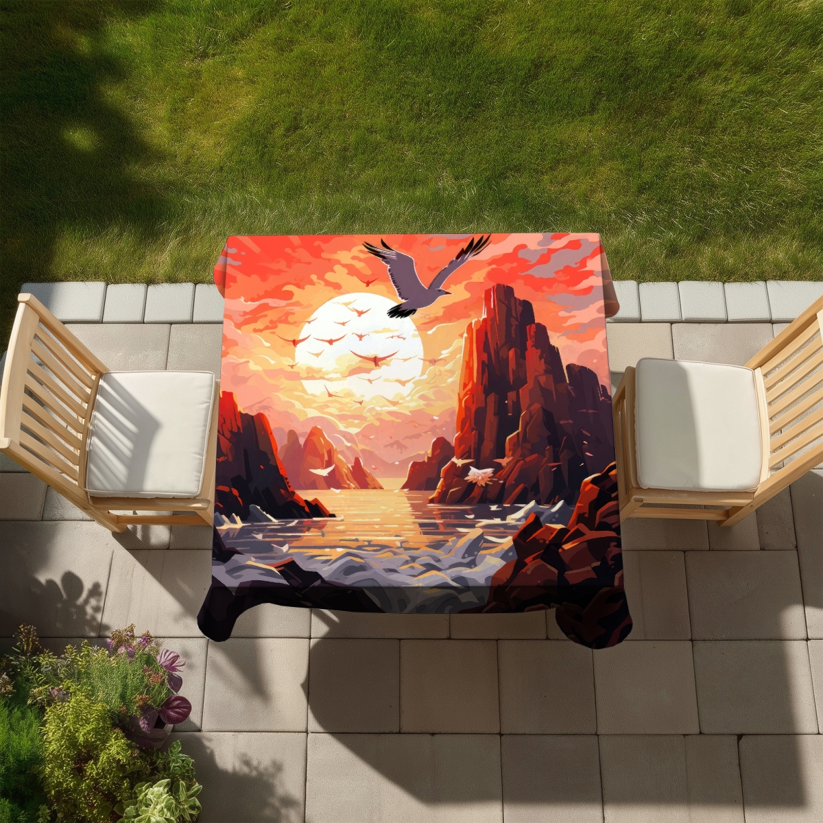 Picture of MWW C1TC5858R86GEP 58 x 58 in. Isles of Omen White Indoor & Outdoor Tablecloth for Home Decor