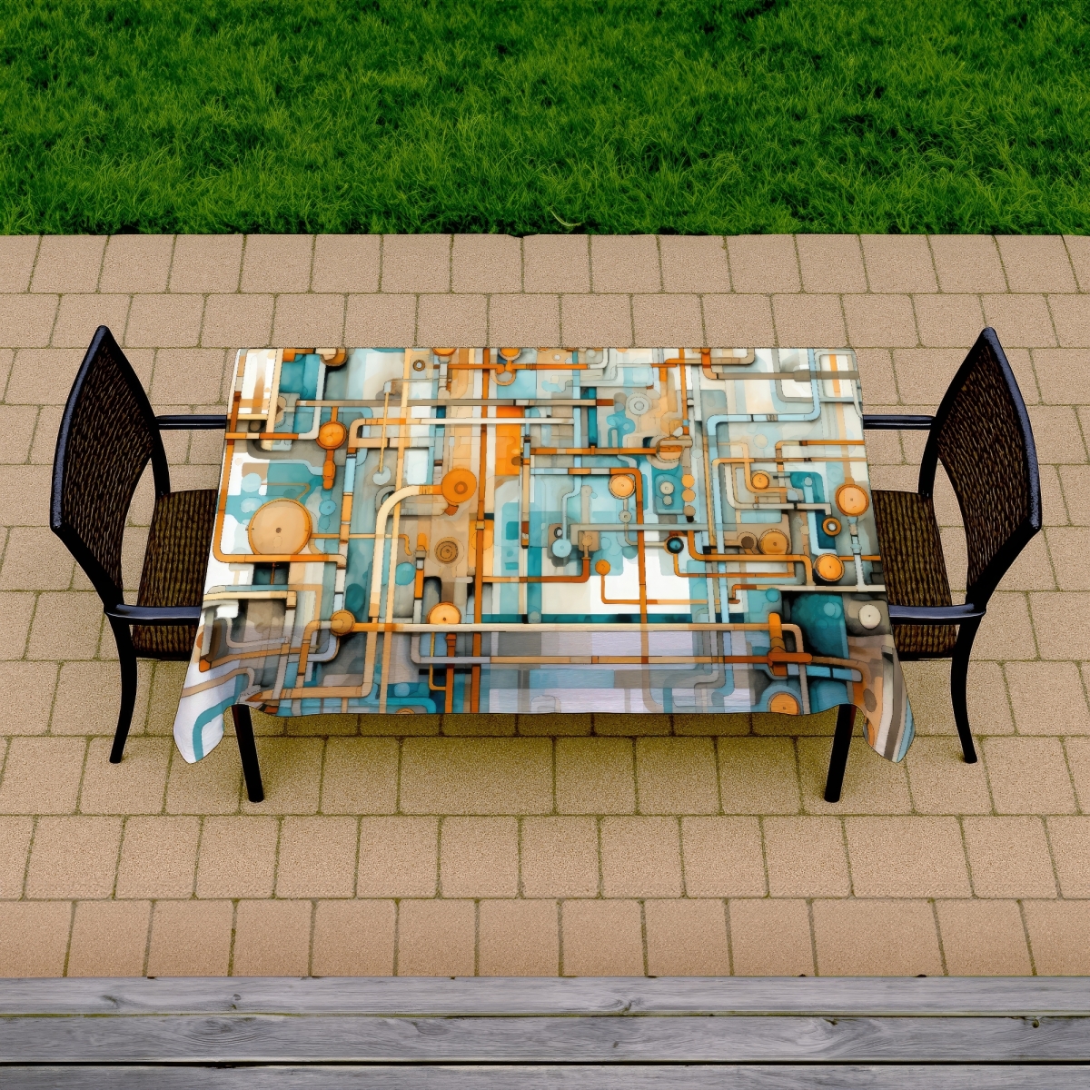 Picture of MWW C1TCLRGEML7U72 58 x 102 in. Like Clockwork Turquoise Indoor & Outdoor Tablecloth - Home Decor