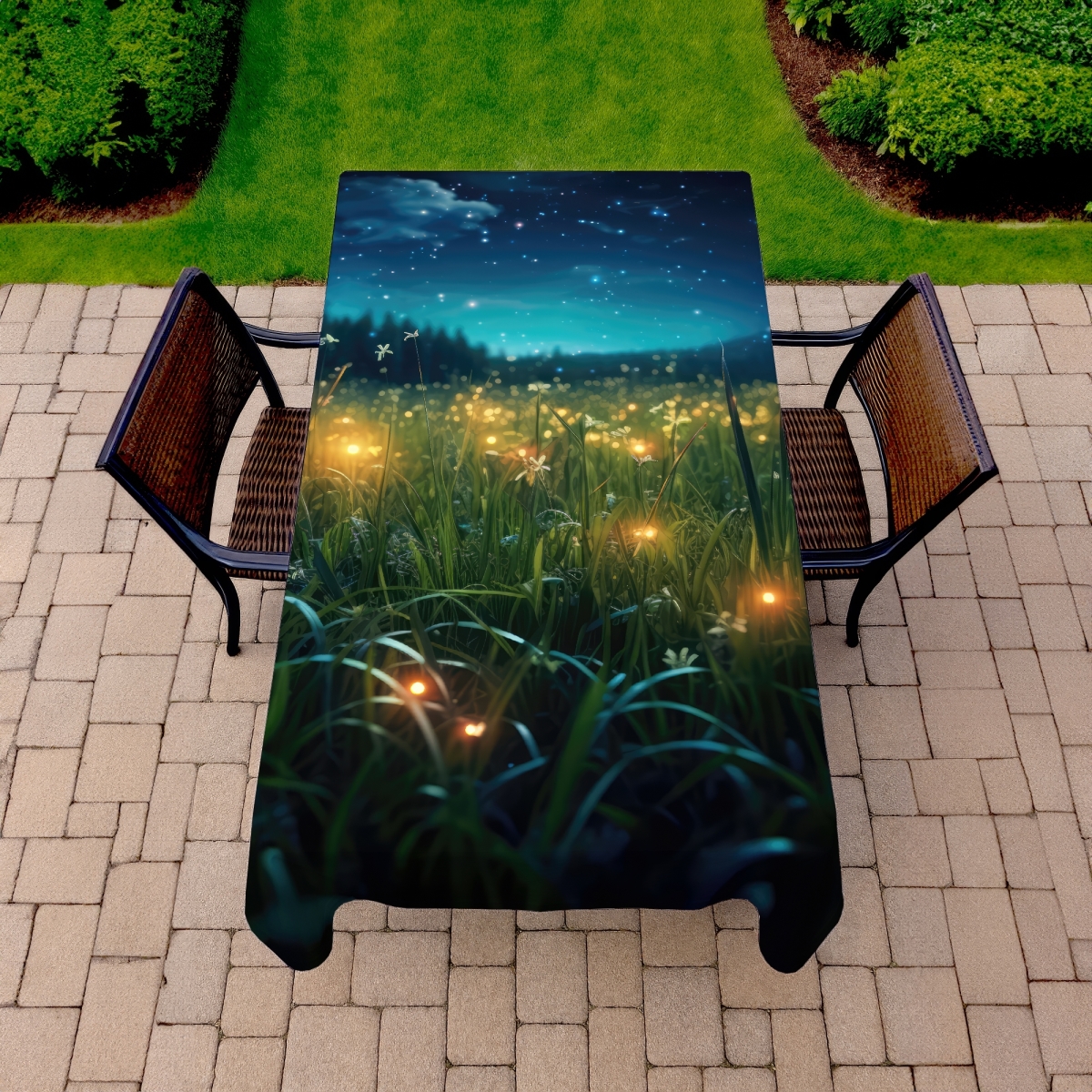 Picture of MWW C1TCLRGEQLBTQ3 58 x 102 in. Fireflies at Night - Blue Indoor & Outdoor Tablecloth for Decor
