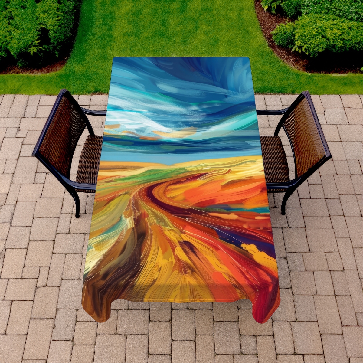 Picture of MWW C1TCLRGERMT3FO 58 x 102 in. Land Flow Blue Indoor & Outdoor Tablecloth for Home Decor