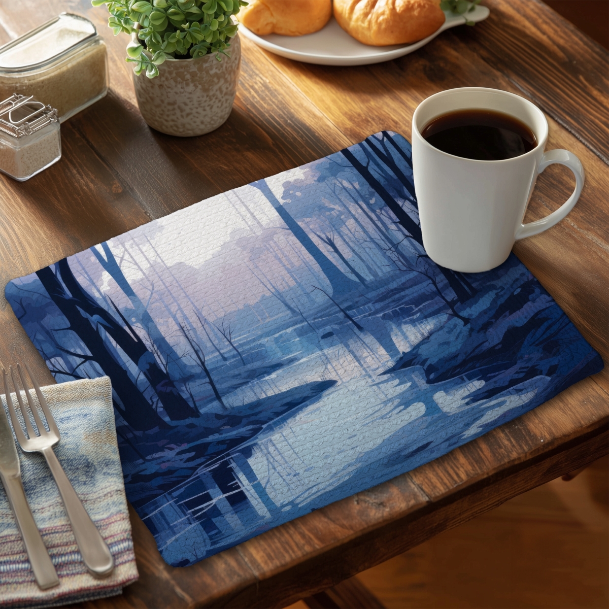 Picture of MWW CBPM141899J4I4 14 x 18 in. Cold & Muddy Blue Braided Polyester Placemat - Home Decor