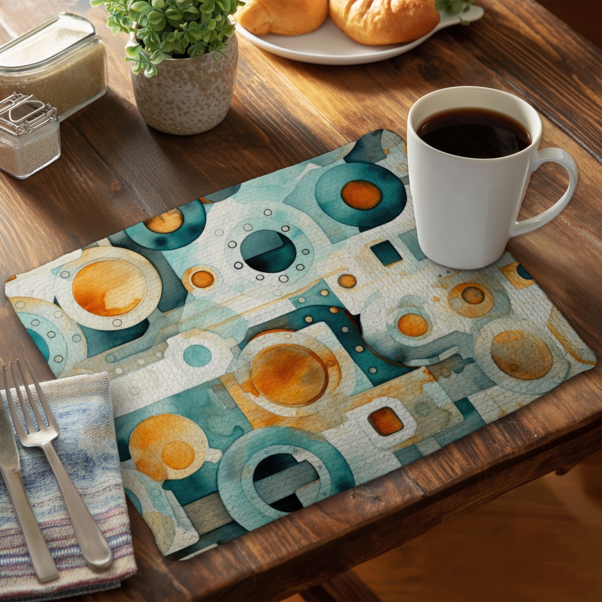Picture of MWW CBPM14189N821J 14 x 18 in. Decomposed Porthole - Gold Braided Polyester Placemat - Decor