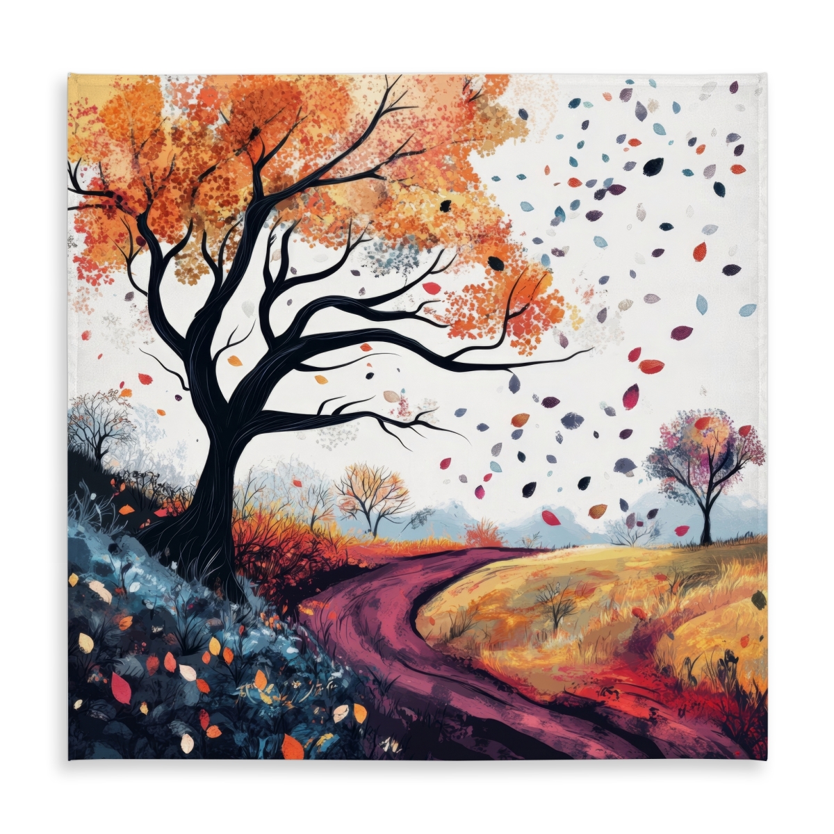 Picture of MWW C1TC5858Y24FYL 58 x 58 in. Blowing Leaves Blue Tablecloth - Indoor & Outdoor Home Decor