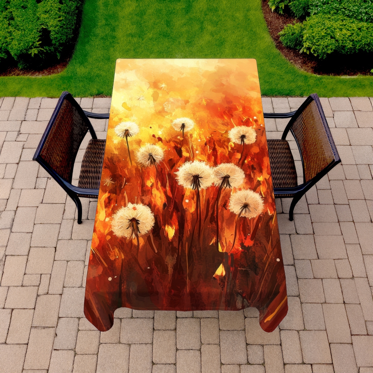 Picture of MWW C1TCLRGE28BB4Y 58 x 102 in. Dandelion Fire Red Tablecloth - Indoor & Outdoor Home Decor