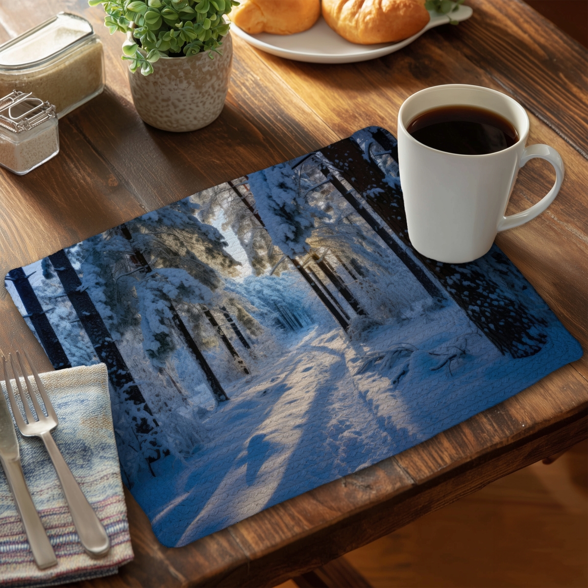 Picture of MWW CBPM1418BKB9M2 14 x 18 in. Snowy Path - Black Braided Polyester Placemat for Home Decor