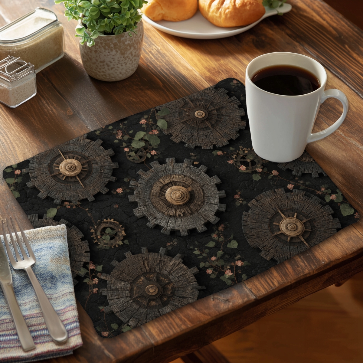 Picture of MWW CBPM1418GW0NCN 14 x 18 in. Cog Pattern Brown Braided Polyester Placemat for Home Decor