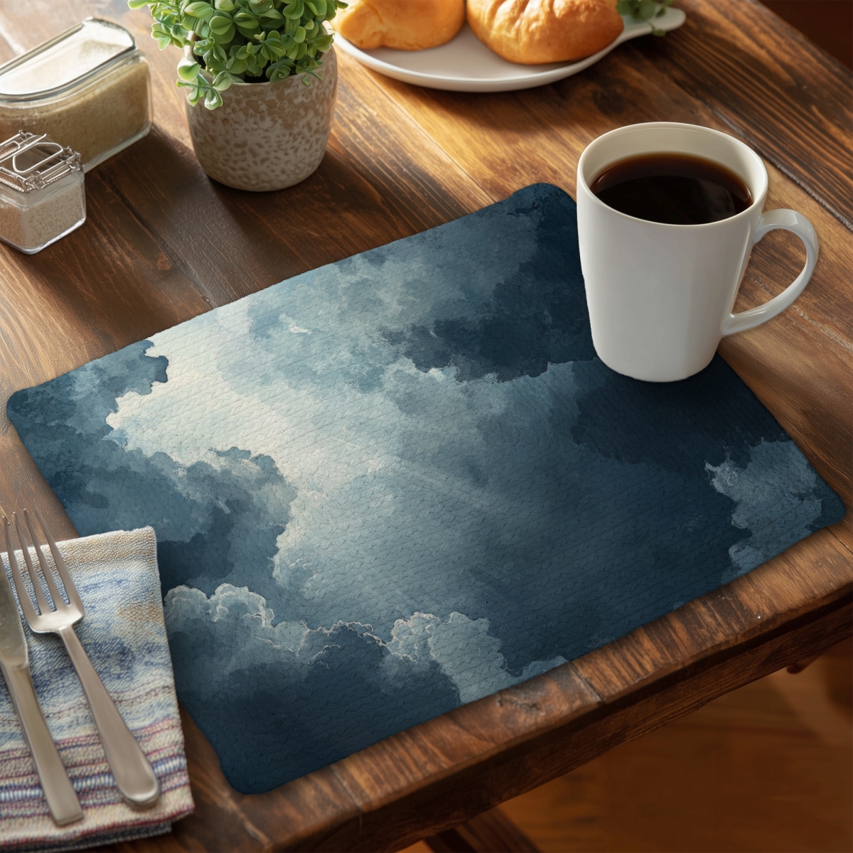 Picture of MWW CBPM1418HMX8YH 14 x 18 in. Afterglow Blue Braided Polyester Placemat for Home Decor