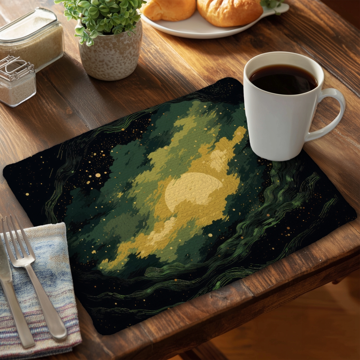 Picture of MWW CBPM1418I4NI4B 14 x 18 in. Cloudy Star - Black Braided Polyester Placemat for Home Decor