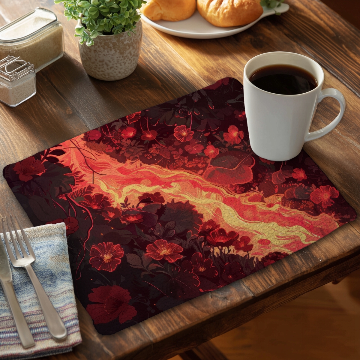Picture of MWW CBPM1418JRXQPC 14 x 18 in. Seering Flowerbed - Red Braided Polyester Placemat for Home Decor