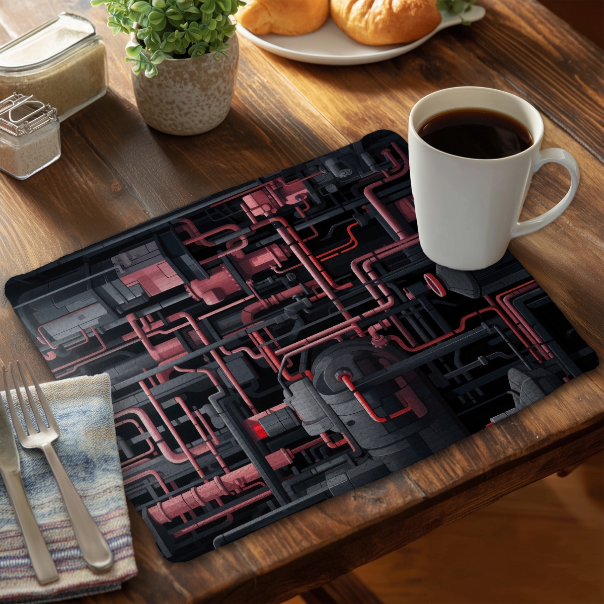 Picture of MWW CBPM1418SEQT2S 14 x 18 in. Dark Pipes - Black Braided Polyester Placemat for Home Decor