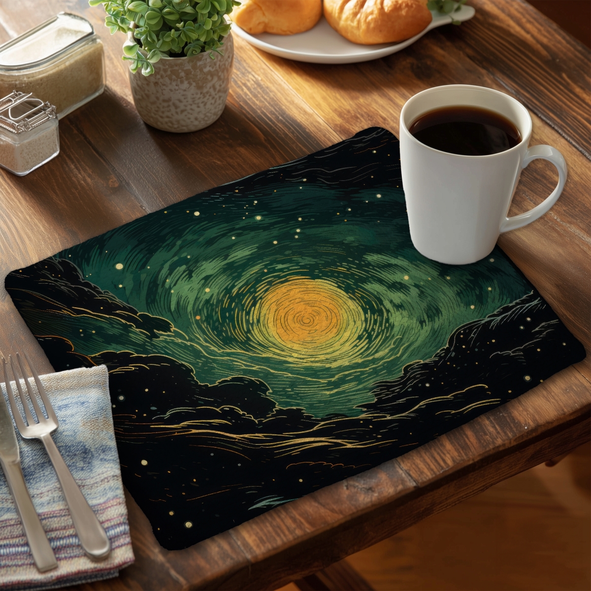 Picture of MWW CBPM1418SRDDRM 14 x 18 in. Turmoil in Space - Green Braided Polyester Placemat for Home Decor