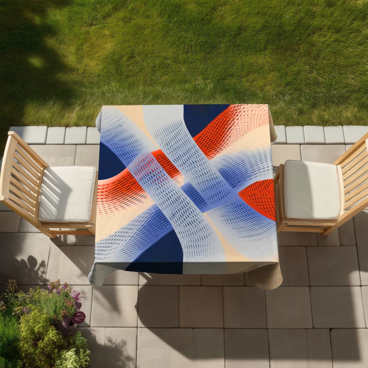 Picture of MWW C1TC5858SQ2VVK 58 x 58 in. Abstract Threading White Indoor & Outdoor Tablecloth for Home Decor
