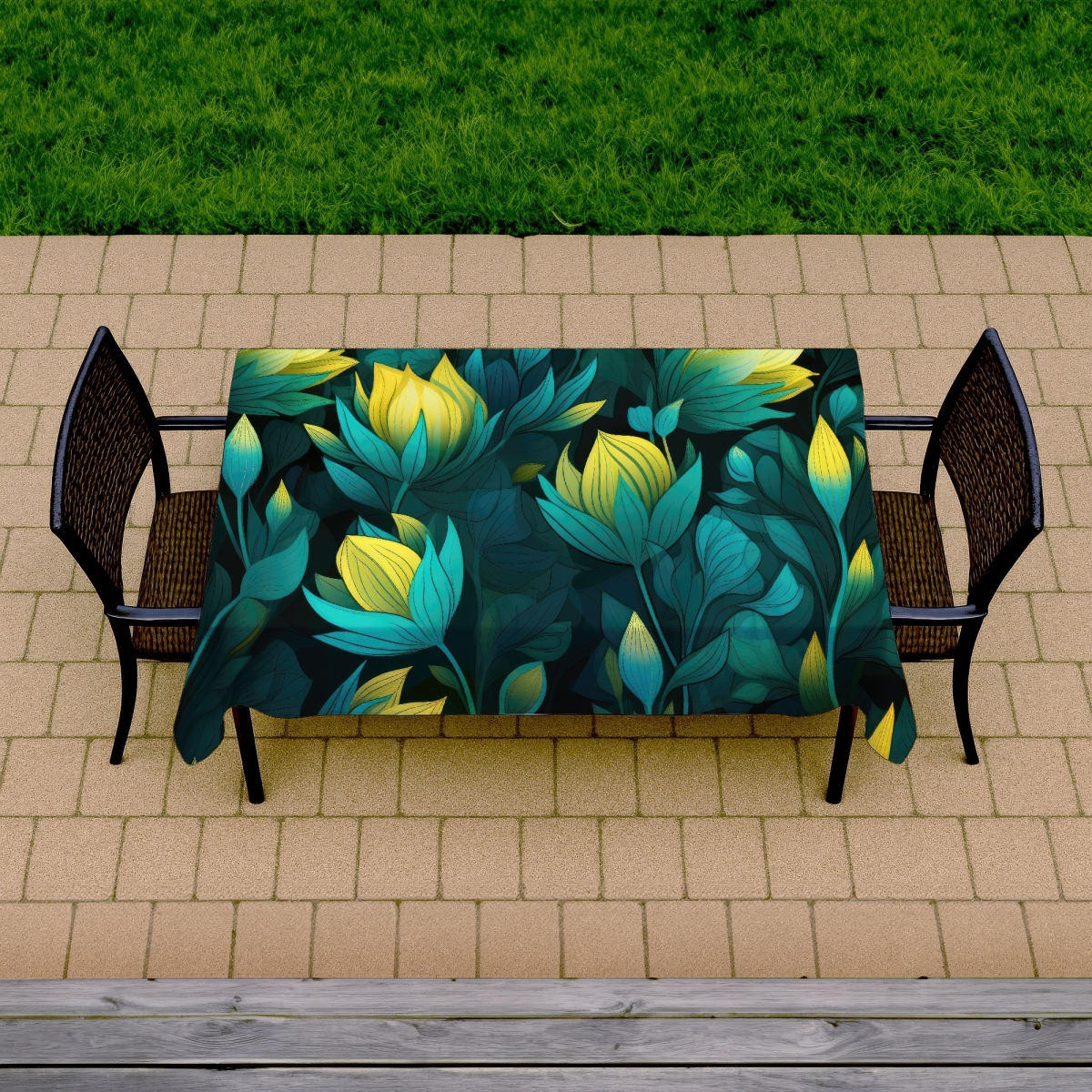 Picture of MWW C1TCLRGE05S58P 58 x 102 in. Intense Bloom Turquoise Tablecloth - Indoor & Outdoor Decor
