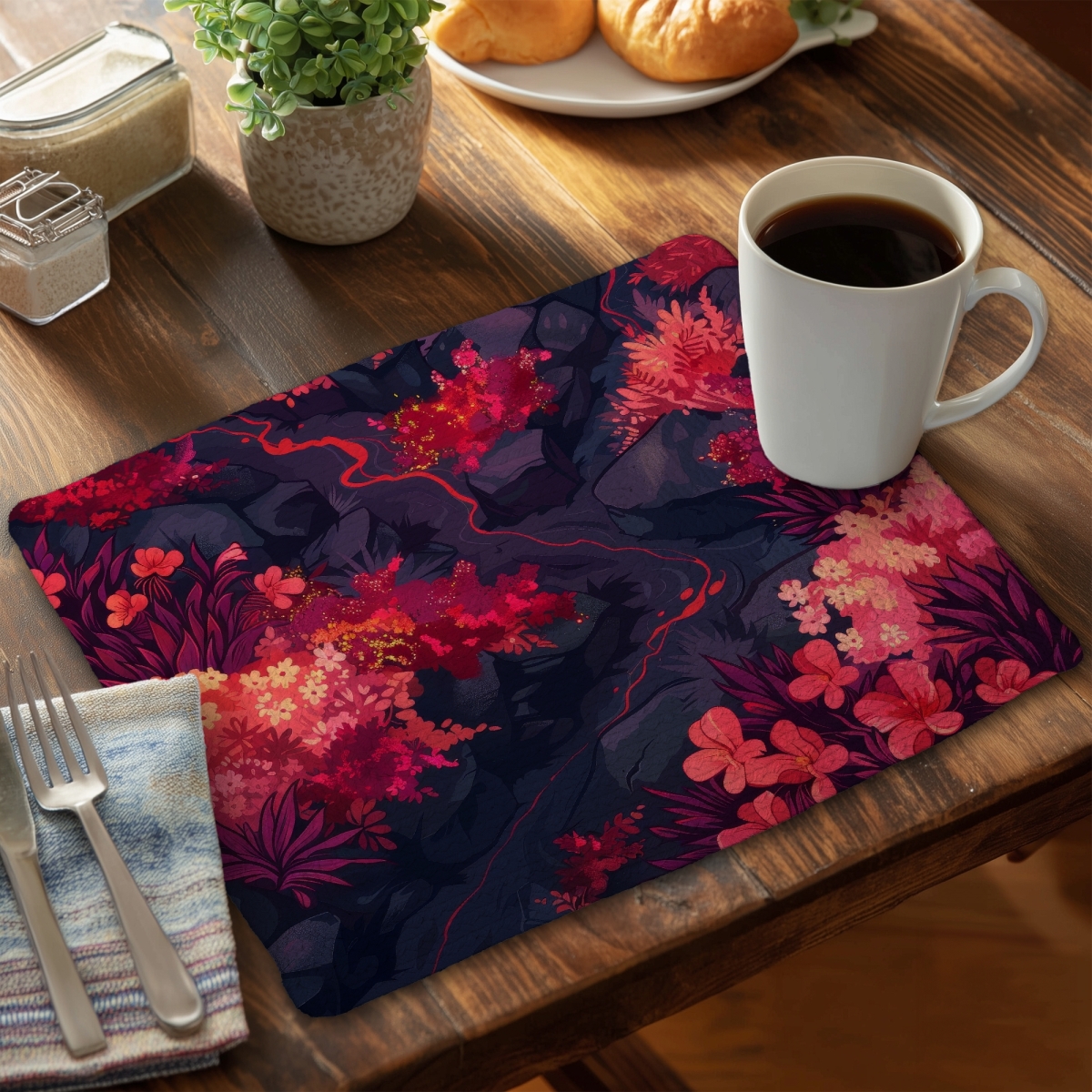 Picture of MWW CBPM1418HRQ3N4 14 x 18 in. Burning Plants - Purple Braided Polyester Placemat for Home Decor